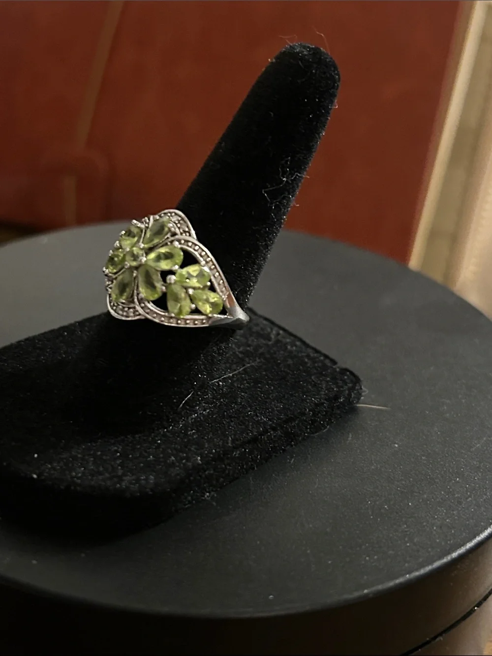 Green Clover Crystal Floral Statement Ring - Women's Jewelry , Sterling Silver
